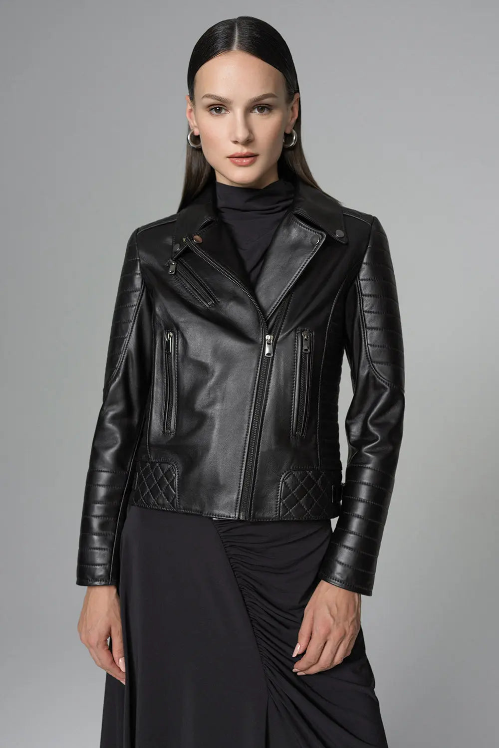 Black Biker Lamb Leather Jacket-2