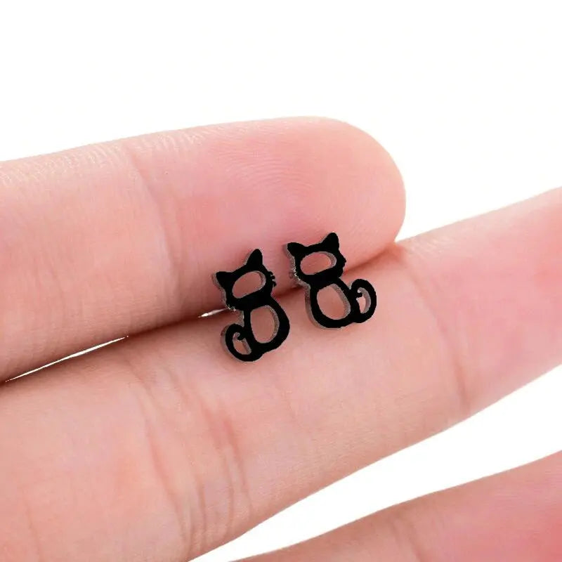 Black Cat Stud Earrings - Memoriex