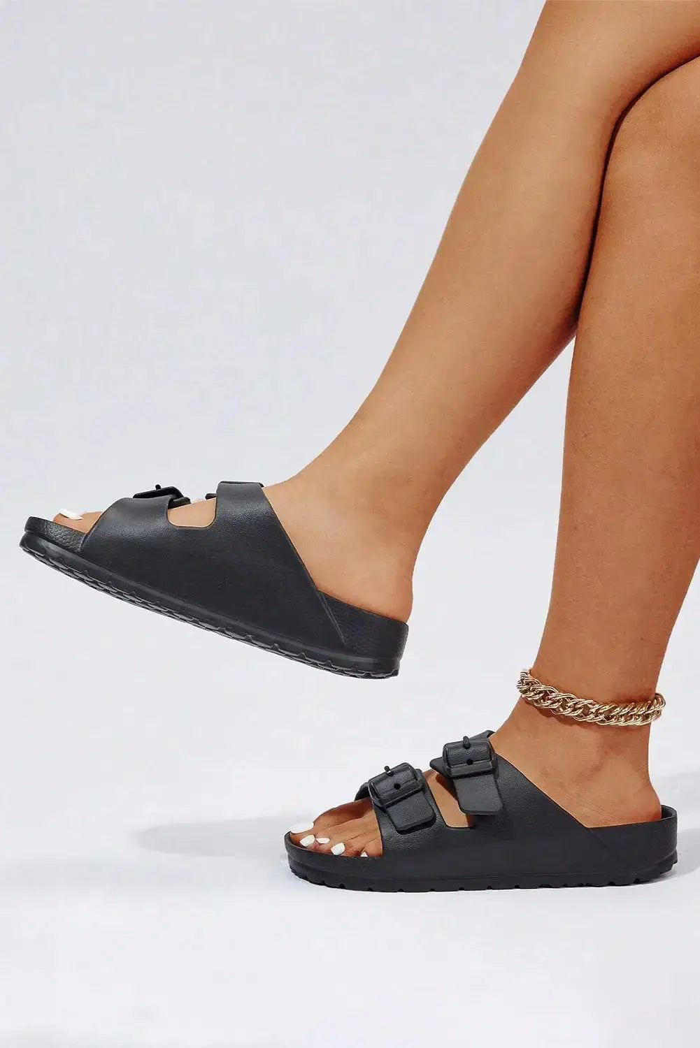 Black Double-buckle EVA Slippers-6