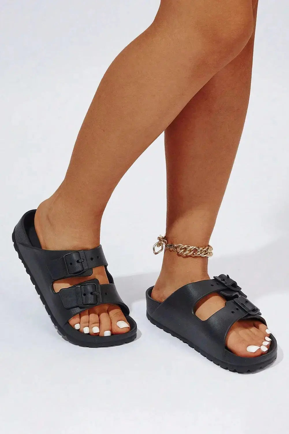 Black Double-buckle EVA Slippers-8