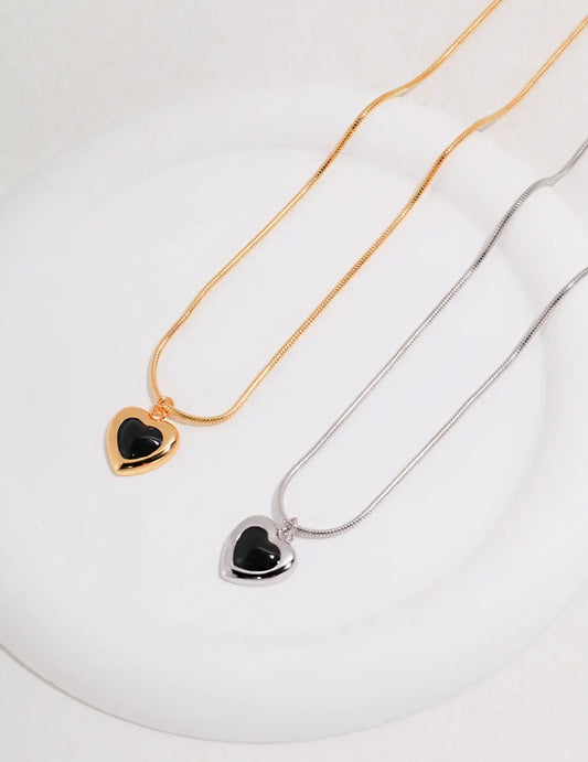 Black Drop Glaze Love Necklace-0