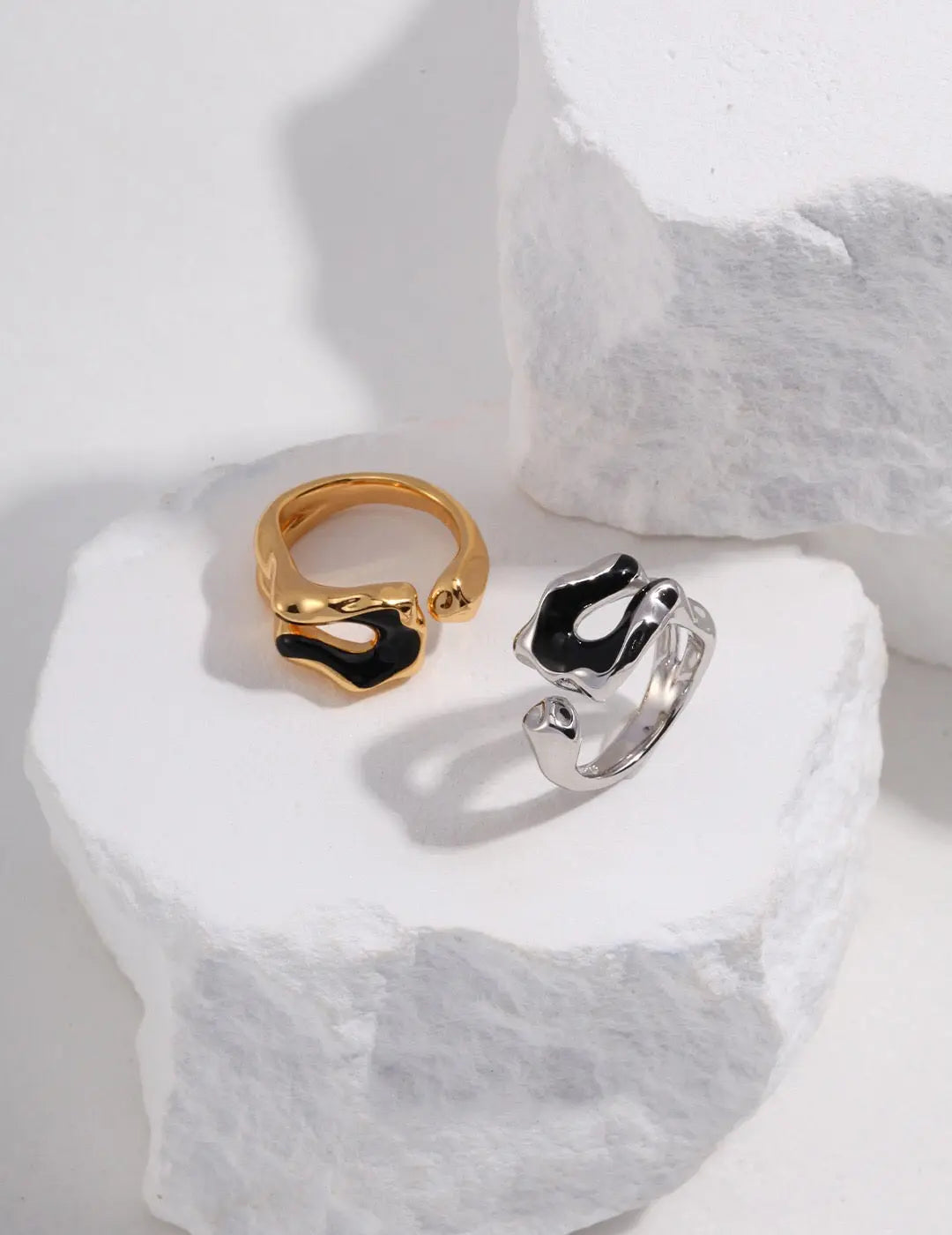 Black Enamel Sculpture Style Ring-0