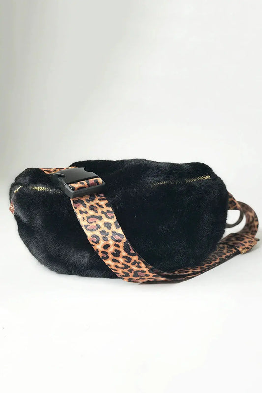 Black Faux Fur Bum Bag-0