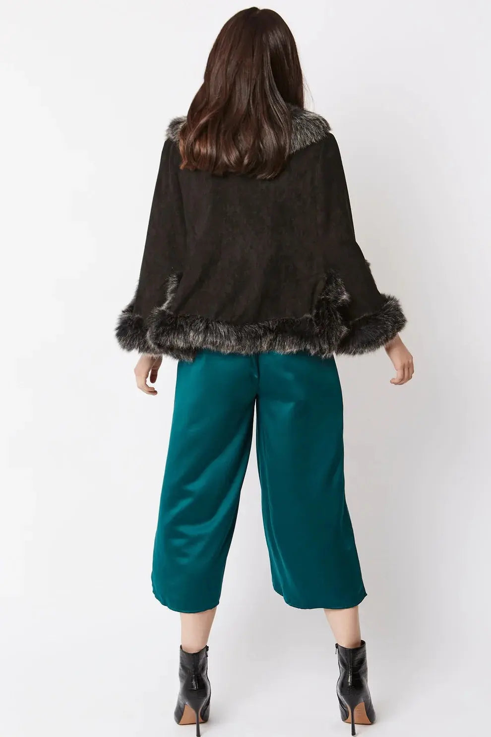 Black Faux Fur Suede Cape Jacket-3