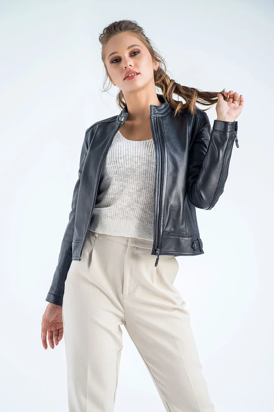 Black Genuine Cropped Leather Jacket-2