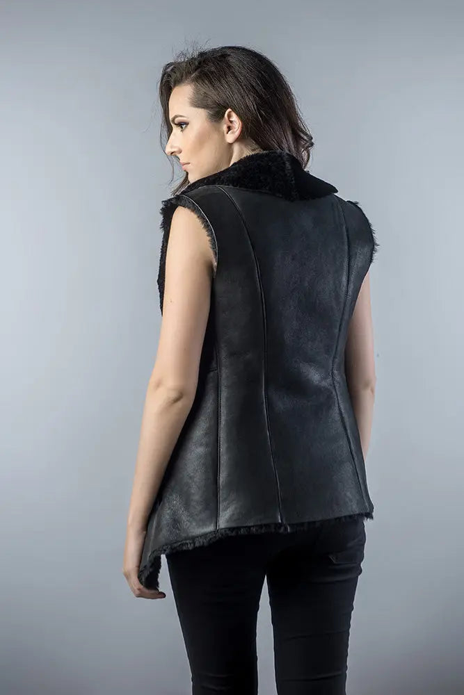 Black Genuine Nappa Lambskin Merino Fur Vest-1