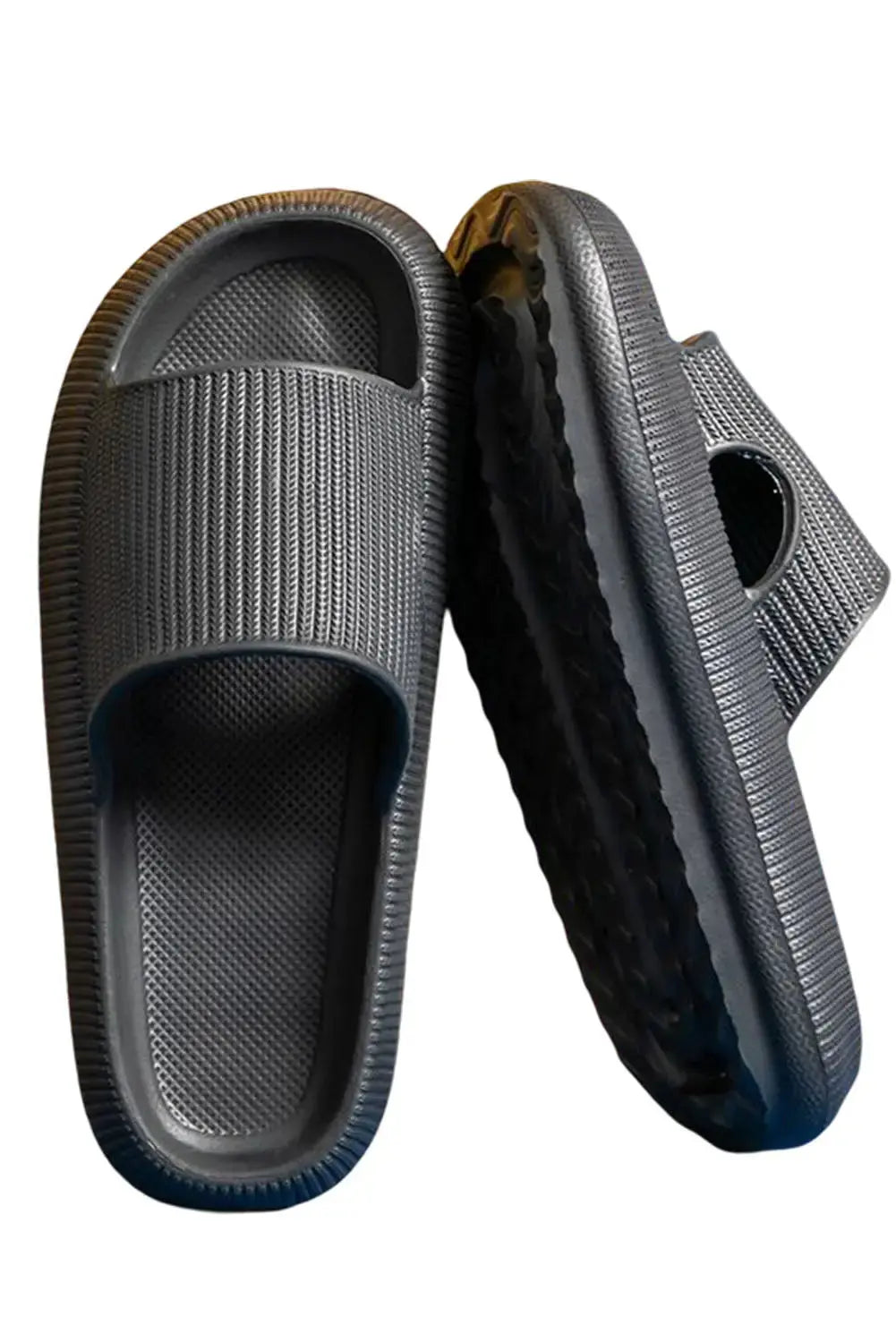 Black Hollow-out Thick Soled Slip On Slippers-7