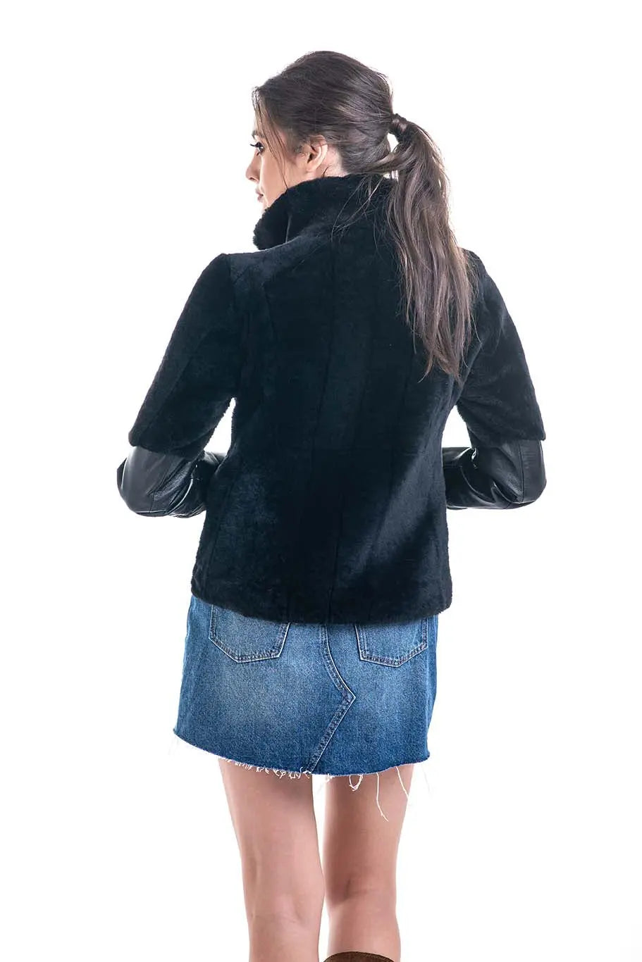 Black Lamb Shearling Leather Jacket-2