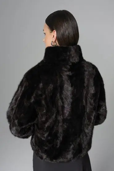 Black Natural Mink Fur Jacket with Nutria Fur Trims-2