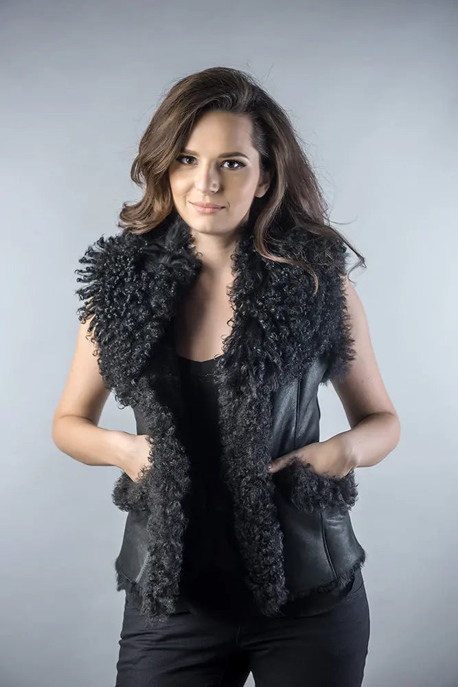 Black Natural Nappa Lambskin Merino Fur Vest-0