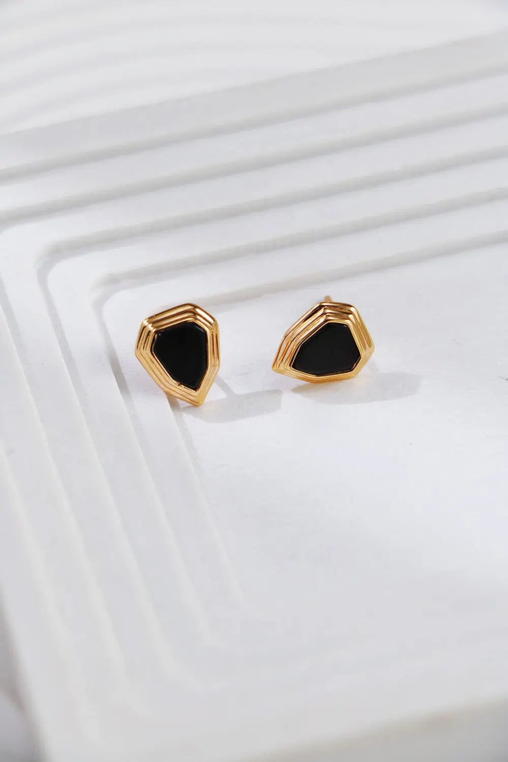 Black Onyx Shield Stud Earrings-1