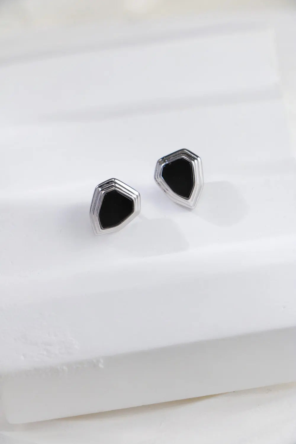 Black Onyx Shield Stud Earrings-2