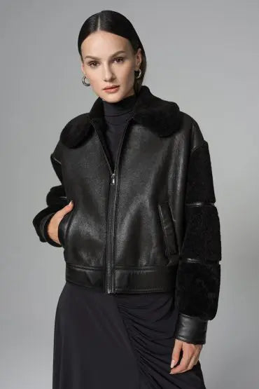 Black Oversized Shearling Leather Jacket - Memoriex 