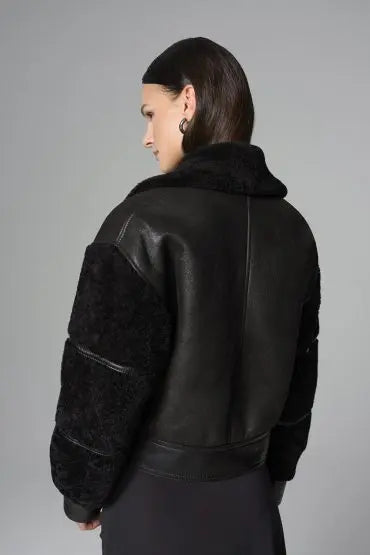 Black Oversized Shearling Leather Jacket - Memoriex 