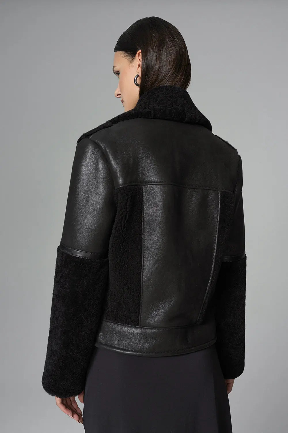 Black Shearling Leather Jacket-2