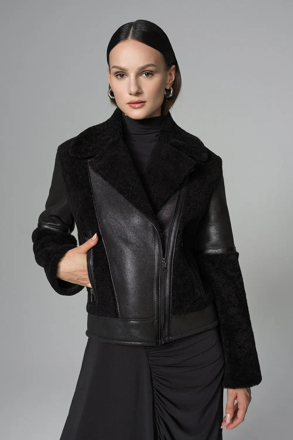 Black Shearling Leather Jacket - Memoriex 