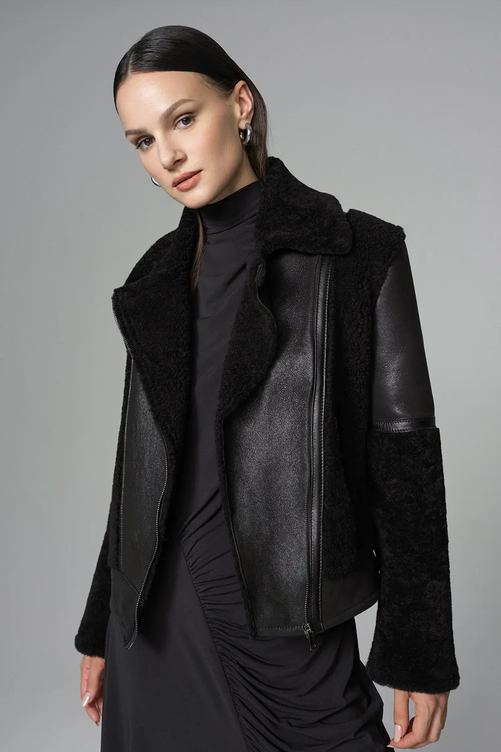 Black Shearling Leather Jacket - Memoriex 