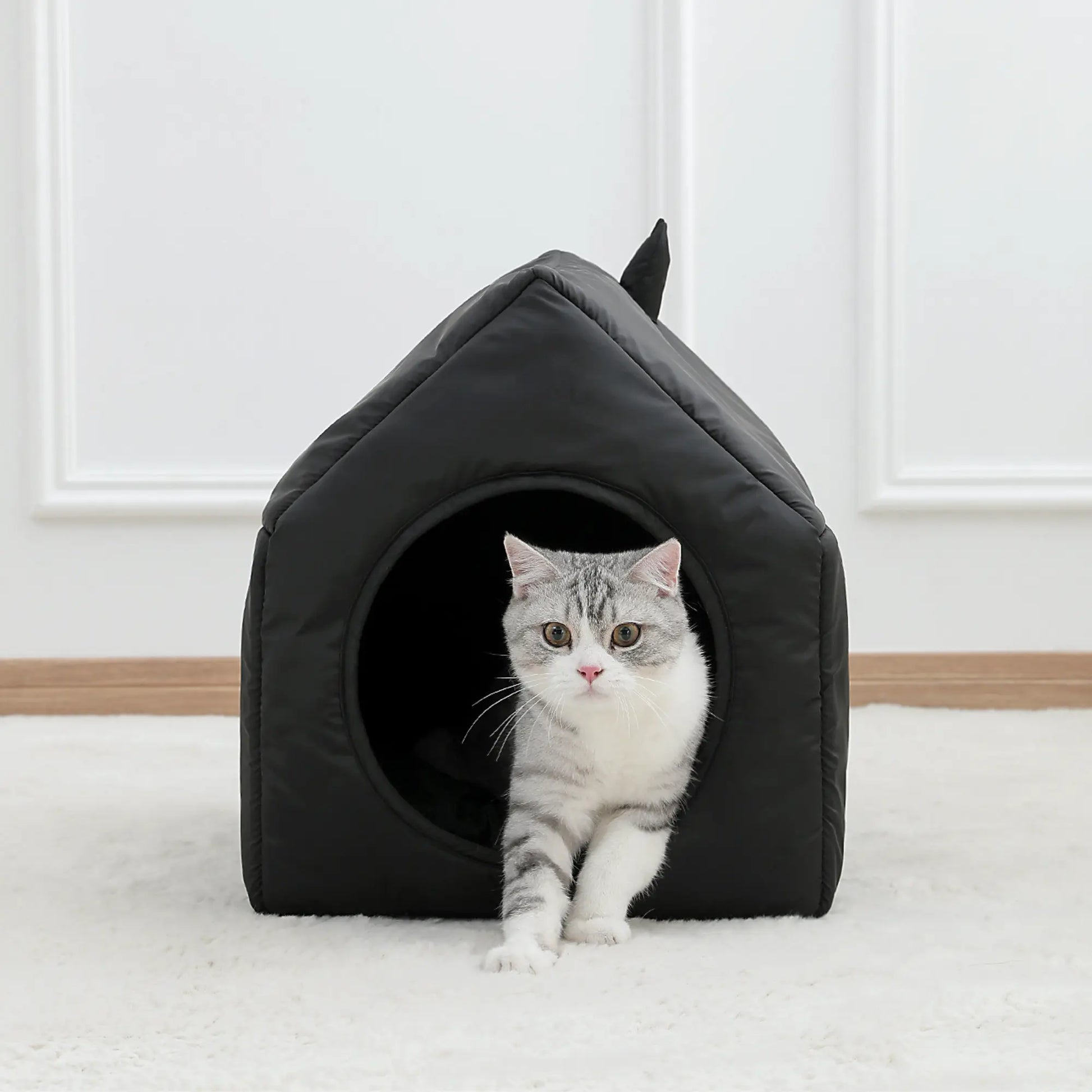 Black Shed Cat Bed House-1