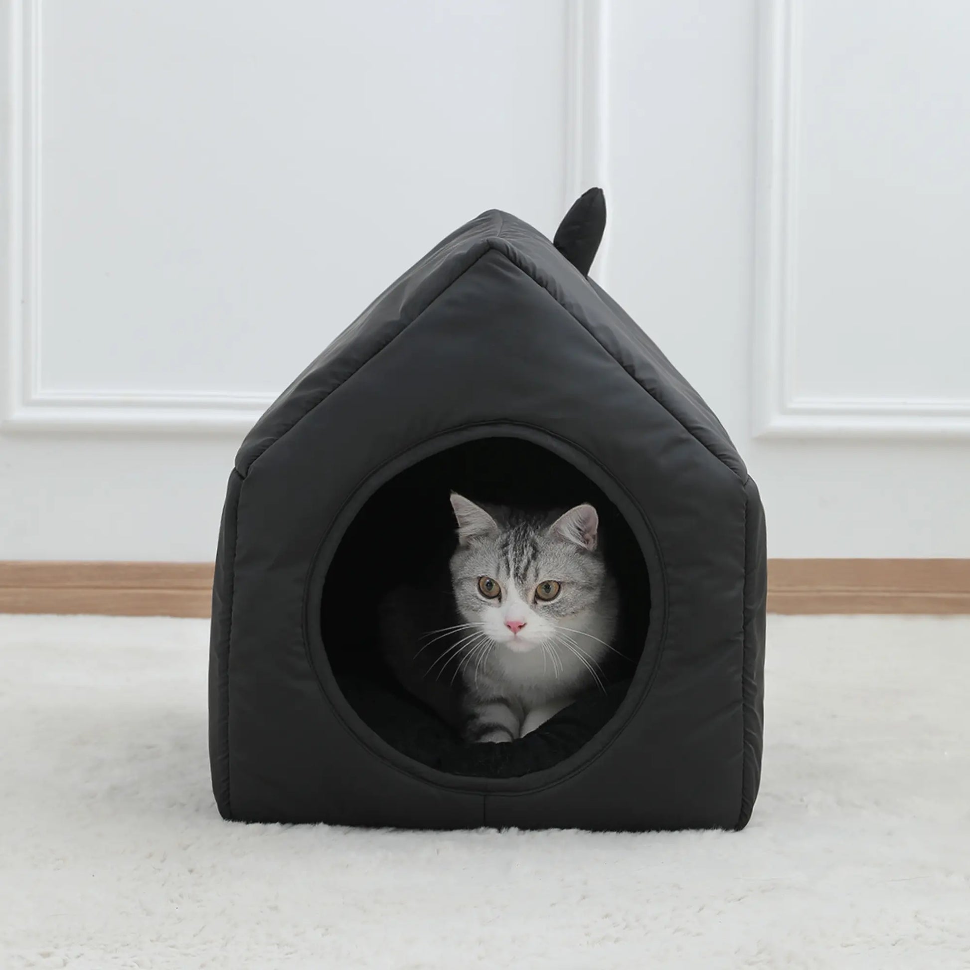 Black Shed Cat Bed House-2