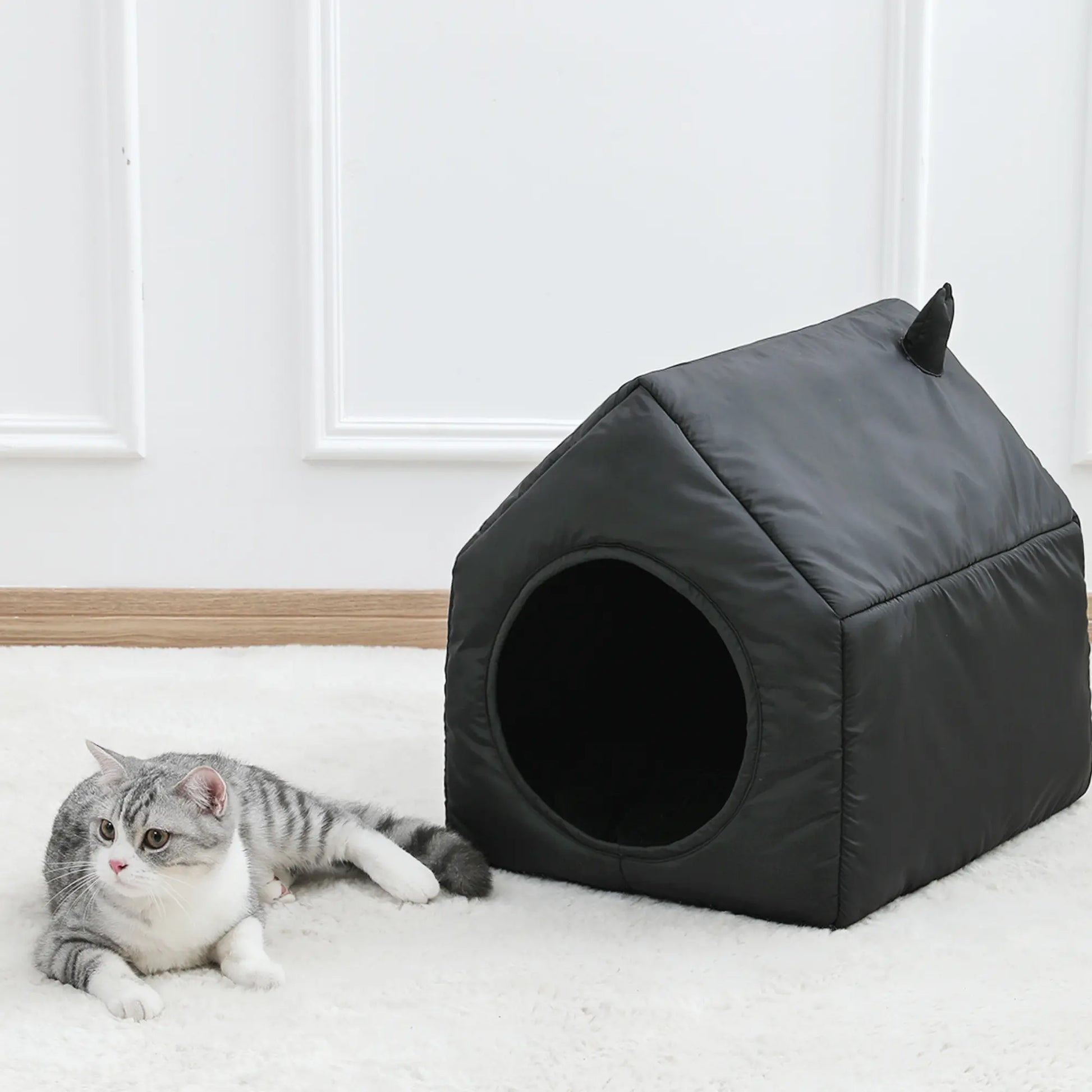 Black Shed Cat Bed House-4