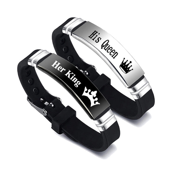 Black Silver Her King His Queen Couple Bracelets Valentines Day Gift - Memoriex 