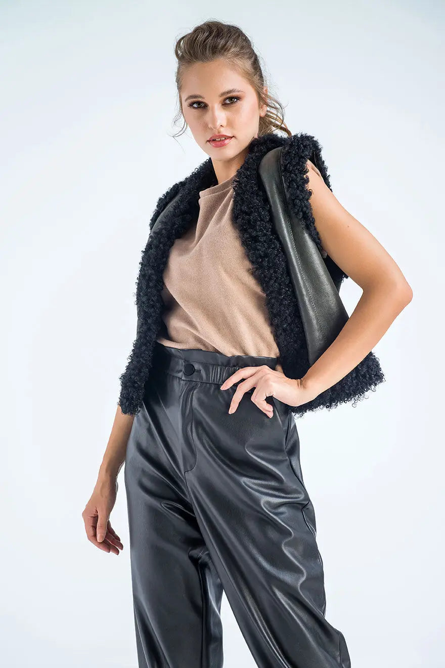 Black Turcana Lamb Fur Vest-3