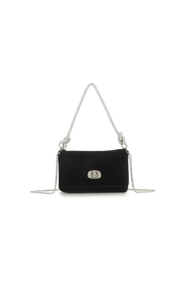 Black Velvet Small Evening Bag with Silver Knot Handle-0