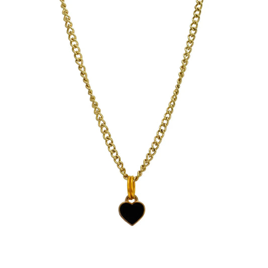 Black heart enamel minimalist necklace - Memoriex