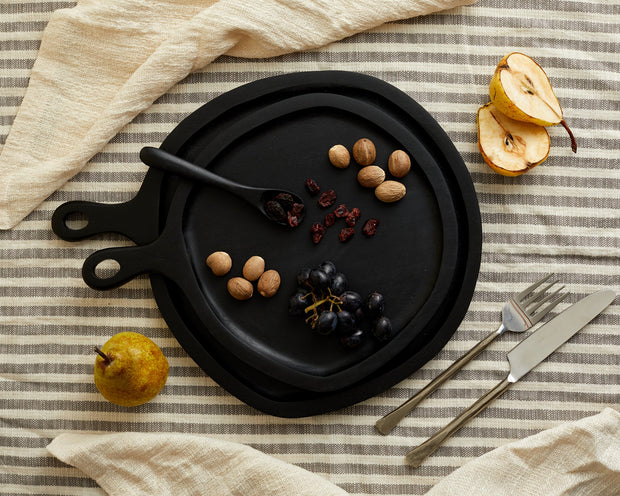 Alma Wood Round Serving Board Set Black-0