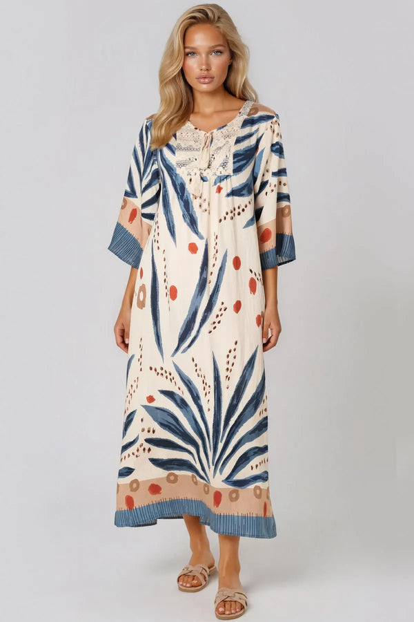 Blue Crochet Detail Beach Kaftan-0