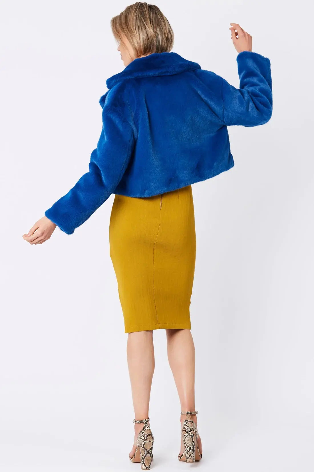 Blue Faux Fur Cropped Coat-4