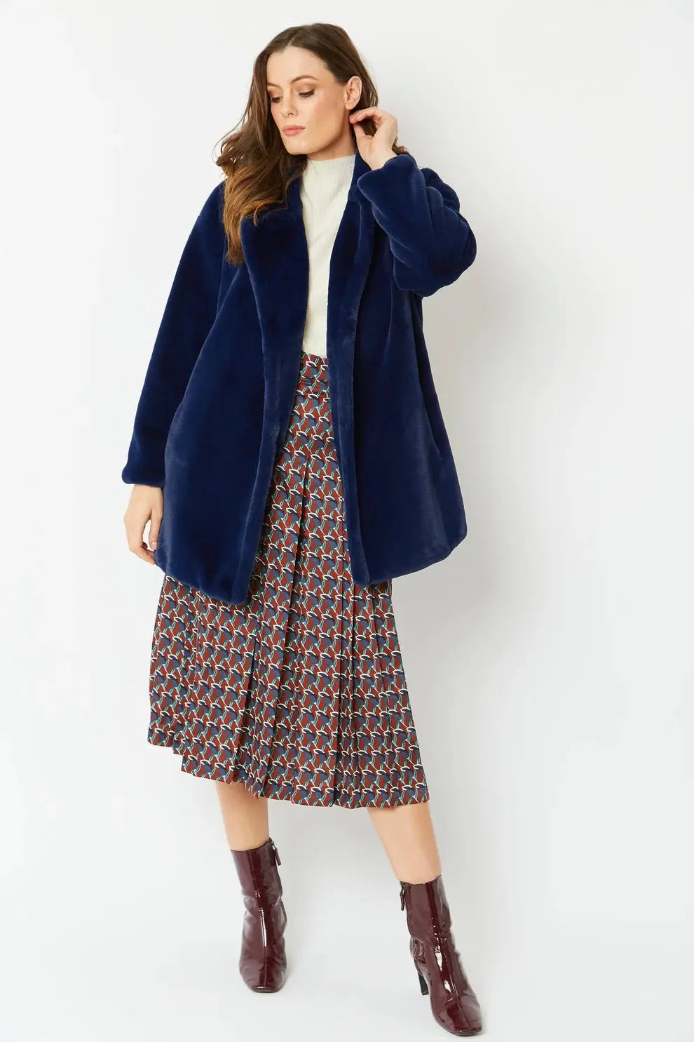 Blue Faux Fur Midi Coat-0