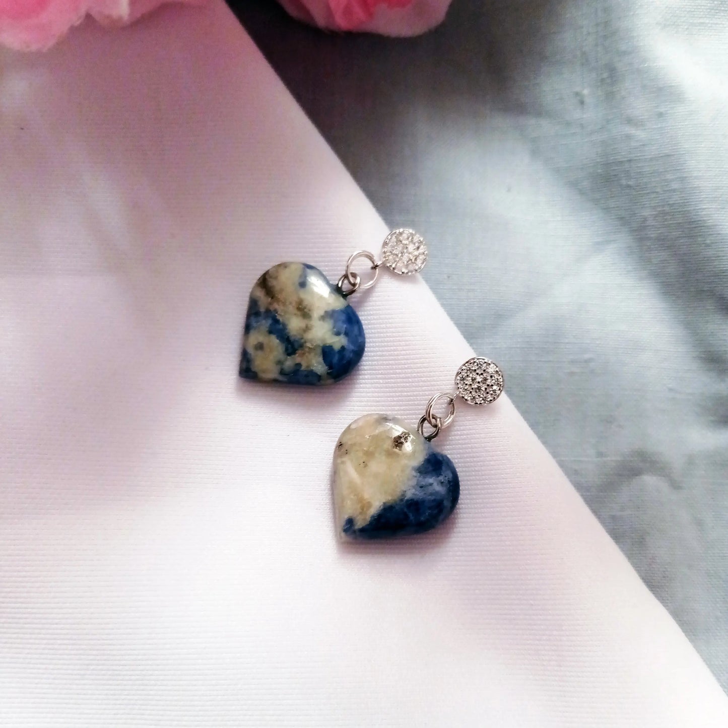 Blue Gemstone Heart Earrings - Memoriex