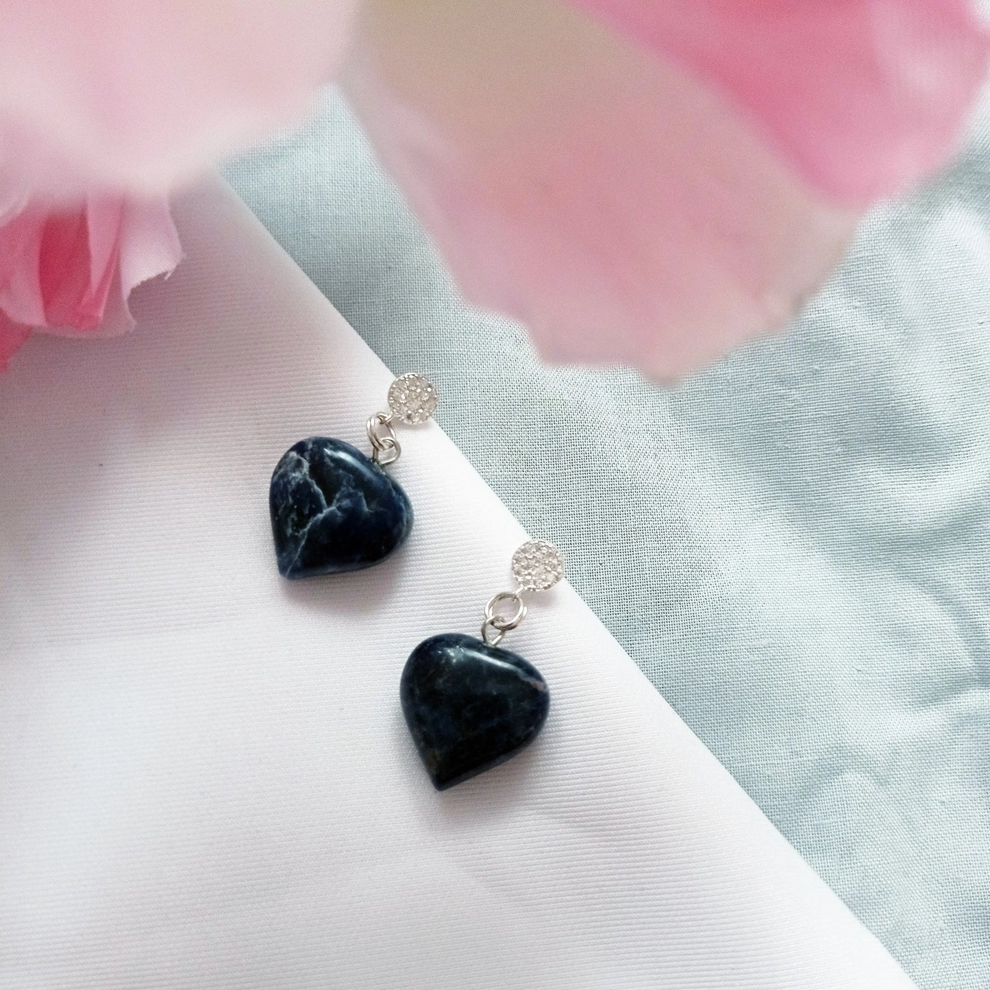 Blue Gemstone Heart Earrings - Memoriex