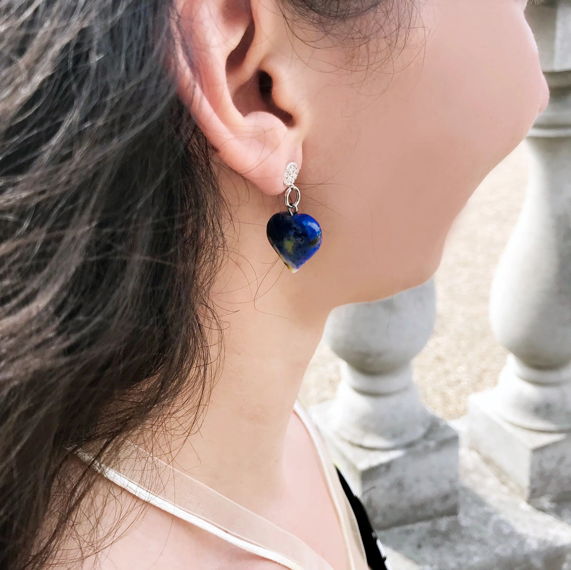 Blue Gemstone Heart Earrings - Memoriex