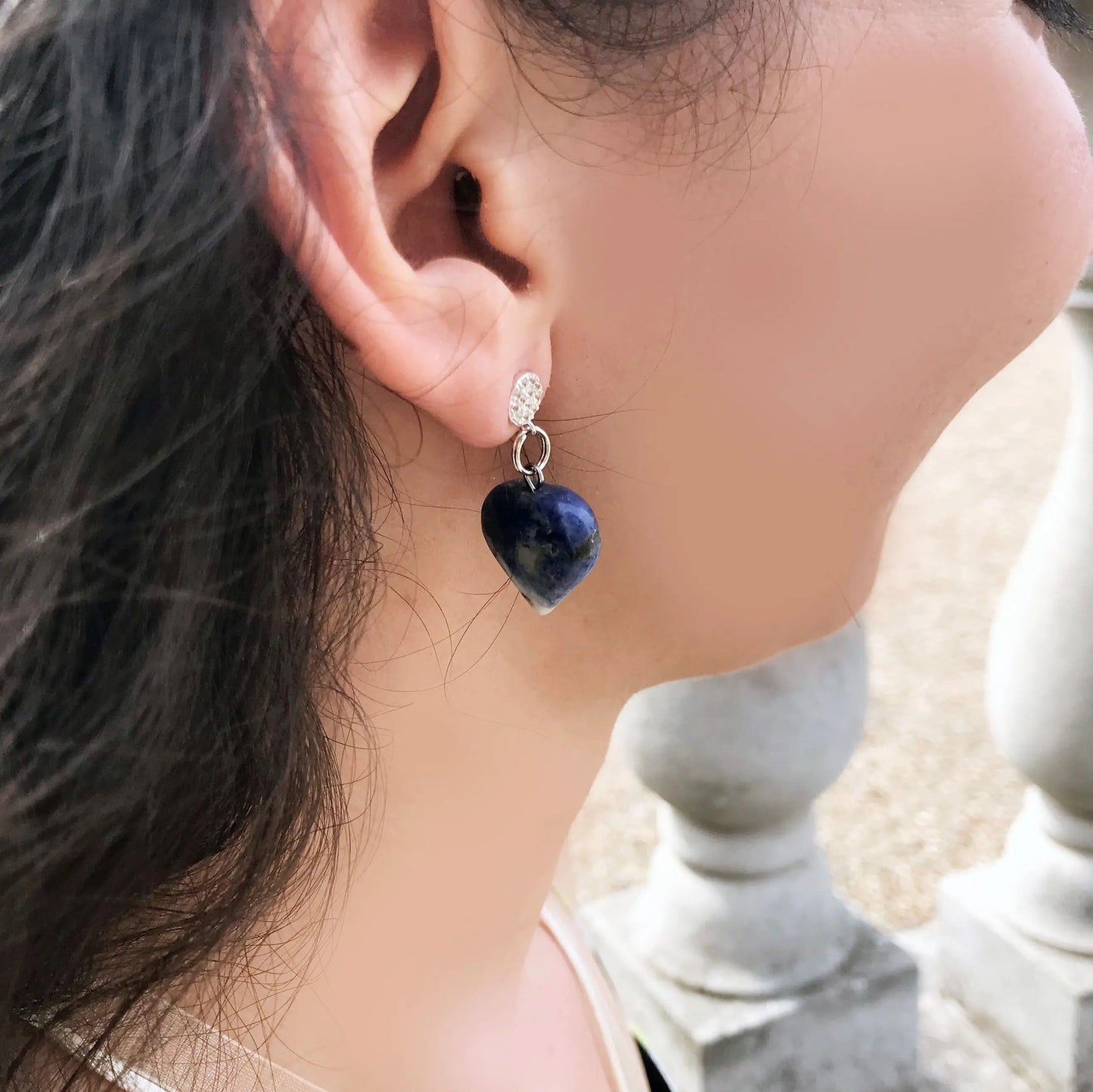 Blue Gemstone Heart Earrings - Memoriex