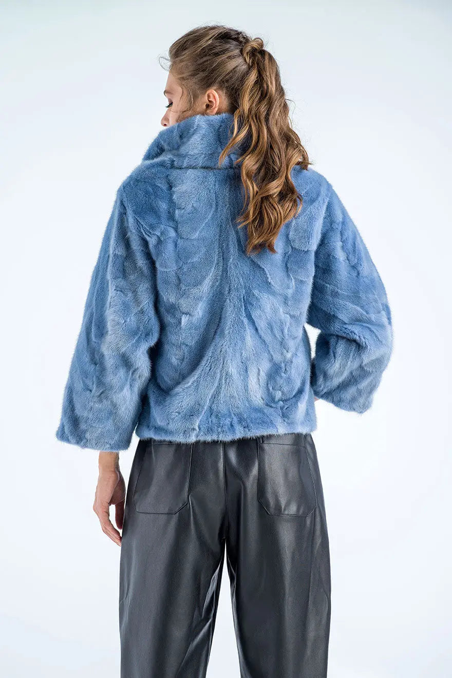 Blue Genuine Mink Fur Jacket-1