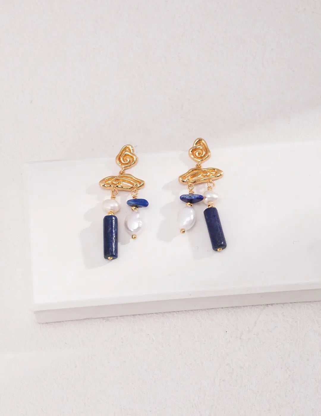 Blue Lapis Stone With Pearls Earrings - Memoriex