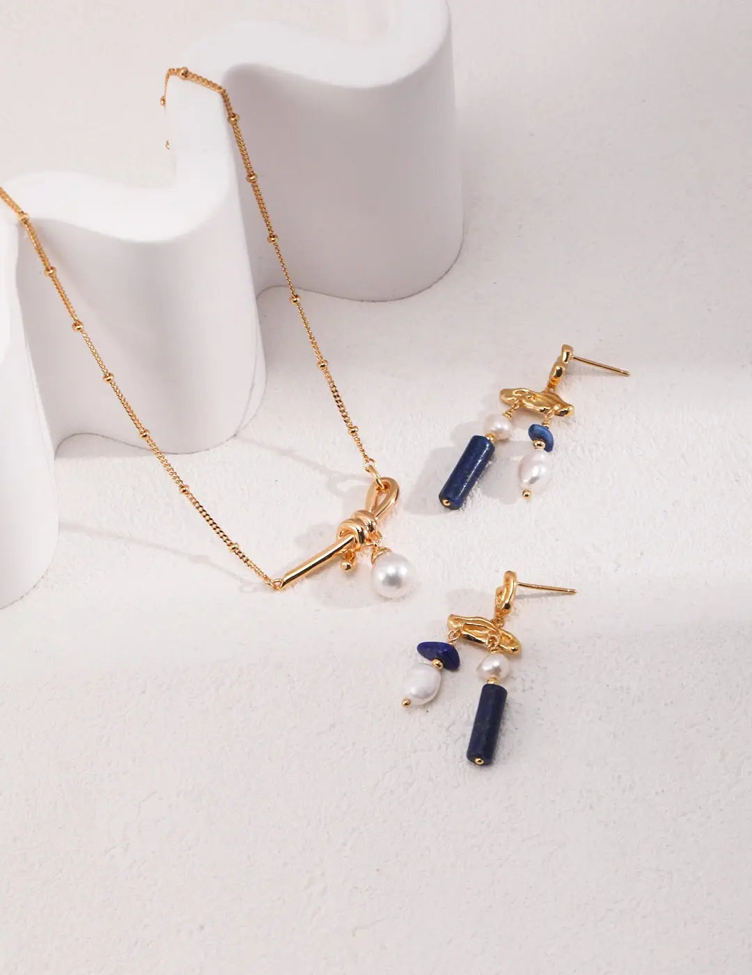 Blue Lapis Stone With Pearls Earrings - Memoriex