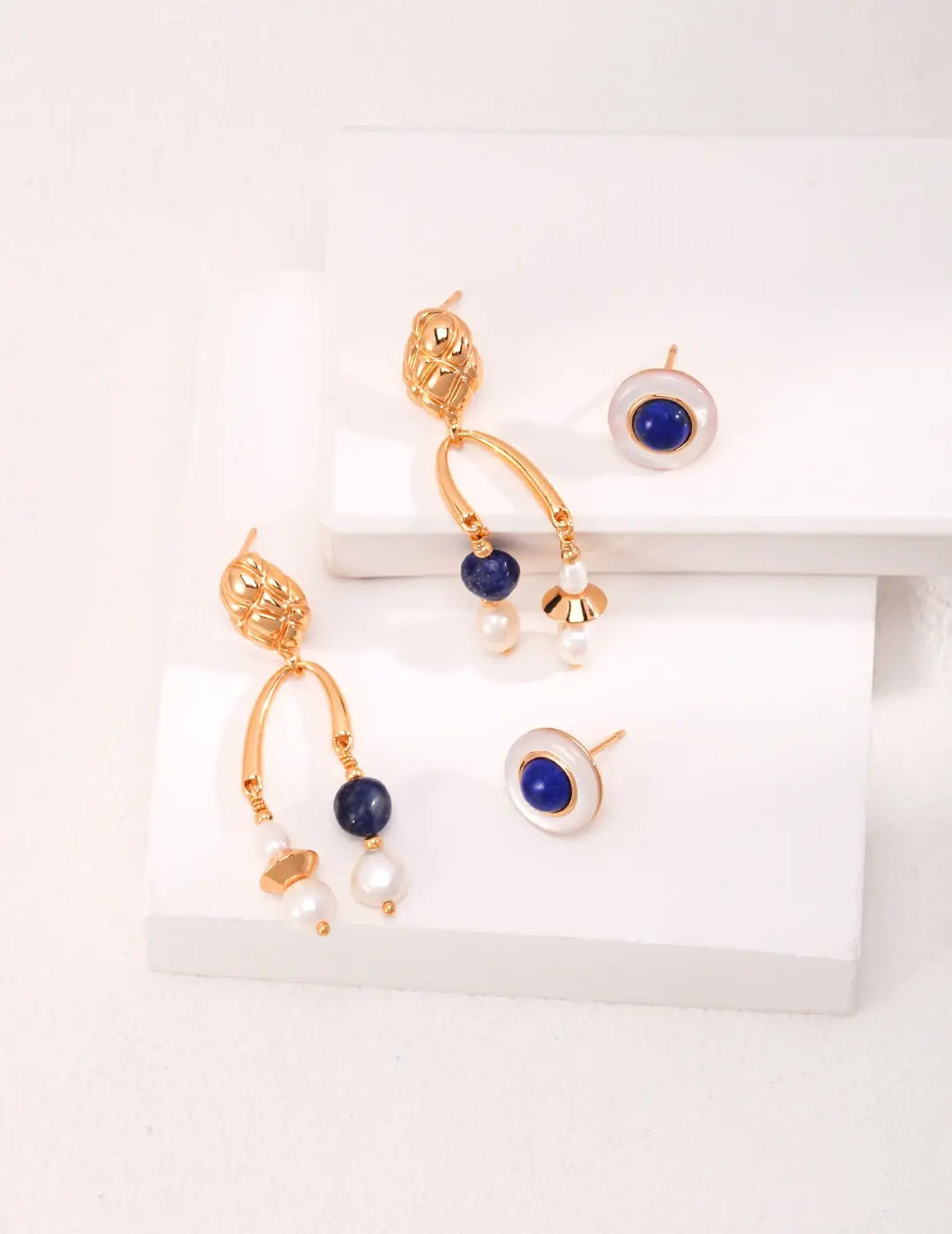 Blue Lapis lazuli Freshwater Pearl Earrings - Memoriex