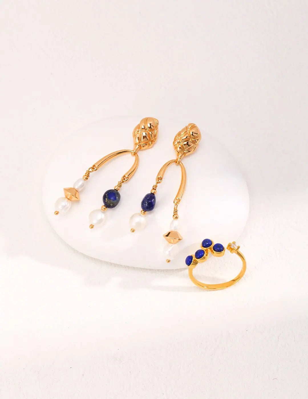 Blue Lapis lazuli Freshwater Pearl Earrings - Memoriex