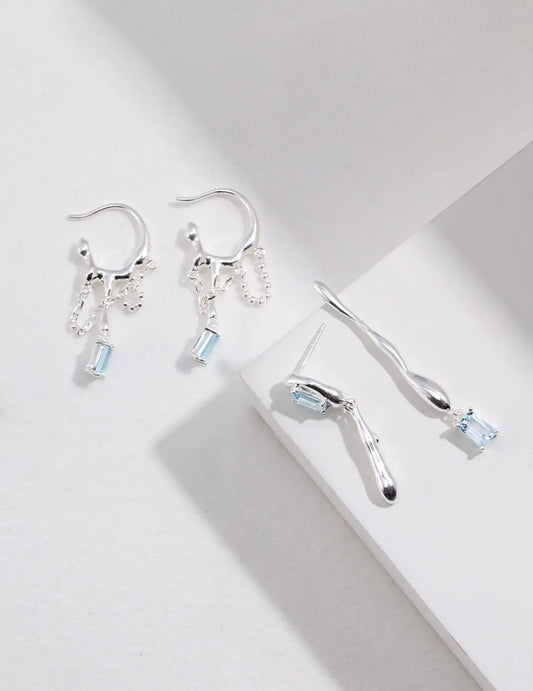 Blue Topaz Hoop Statement Earrings-0