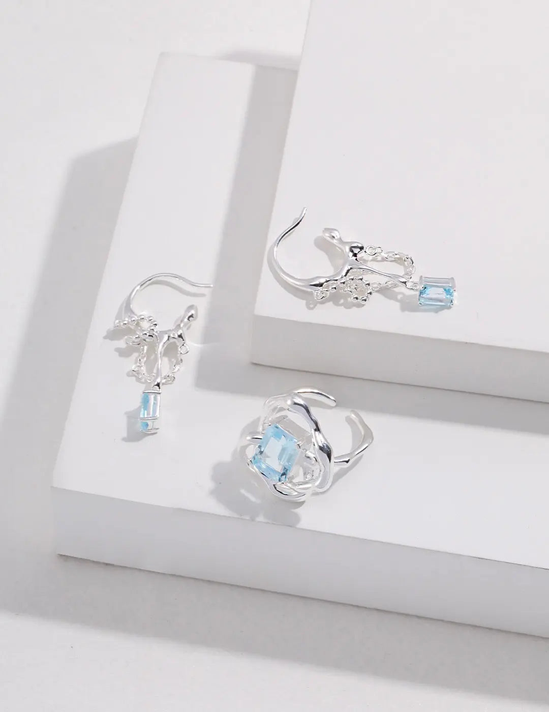 Blue Topaz Hoop Statement Earrings-2