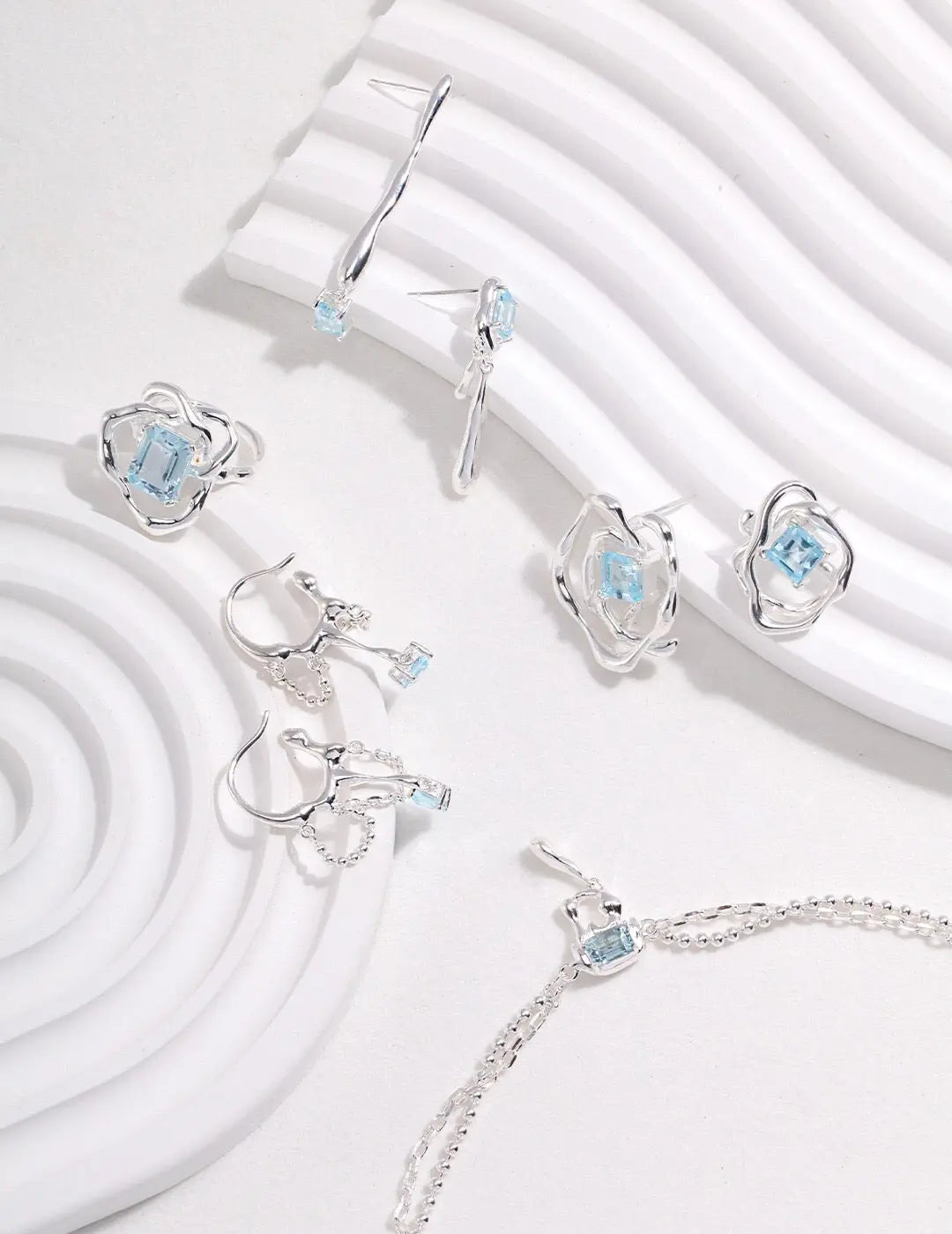 Blue Topaz Hoop Statement Earrings-3