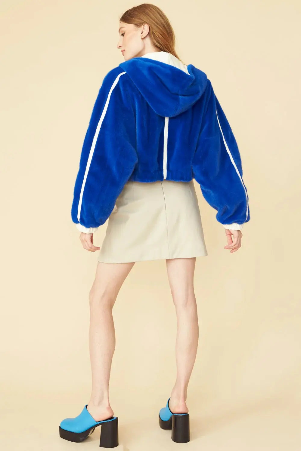 Blue - White Faux Shearling Reversible Hooded Jacket-1