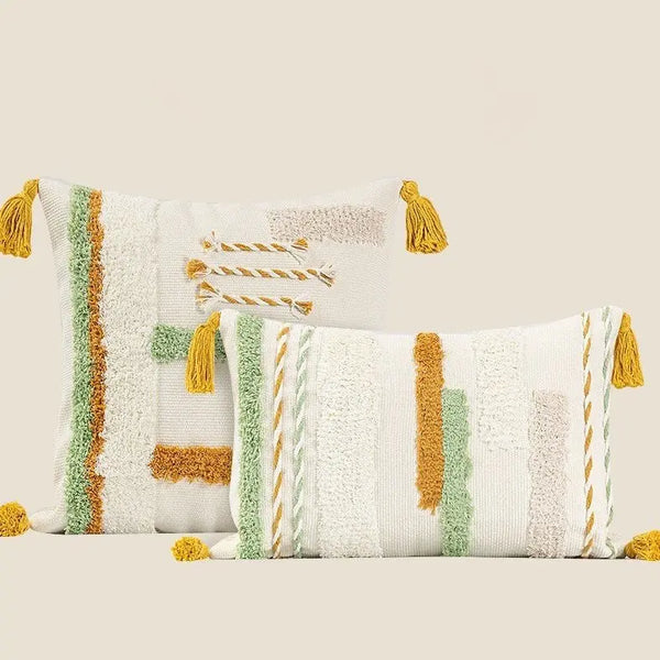 Boho-Inspired Decorative Throw Pillow Cover with Tassels | Hand-Tufted for Cozy Comfort-0