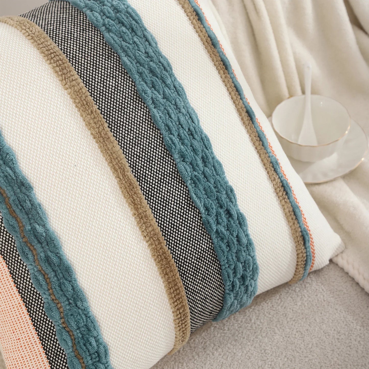 Boho Striped Chenille Throw Pillowcases-4