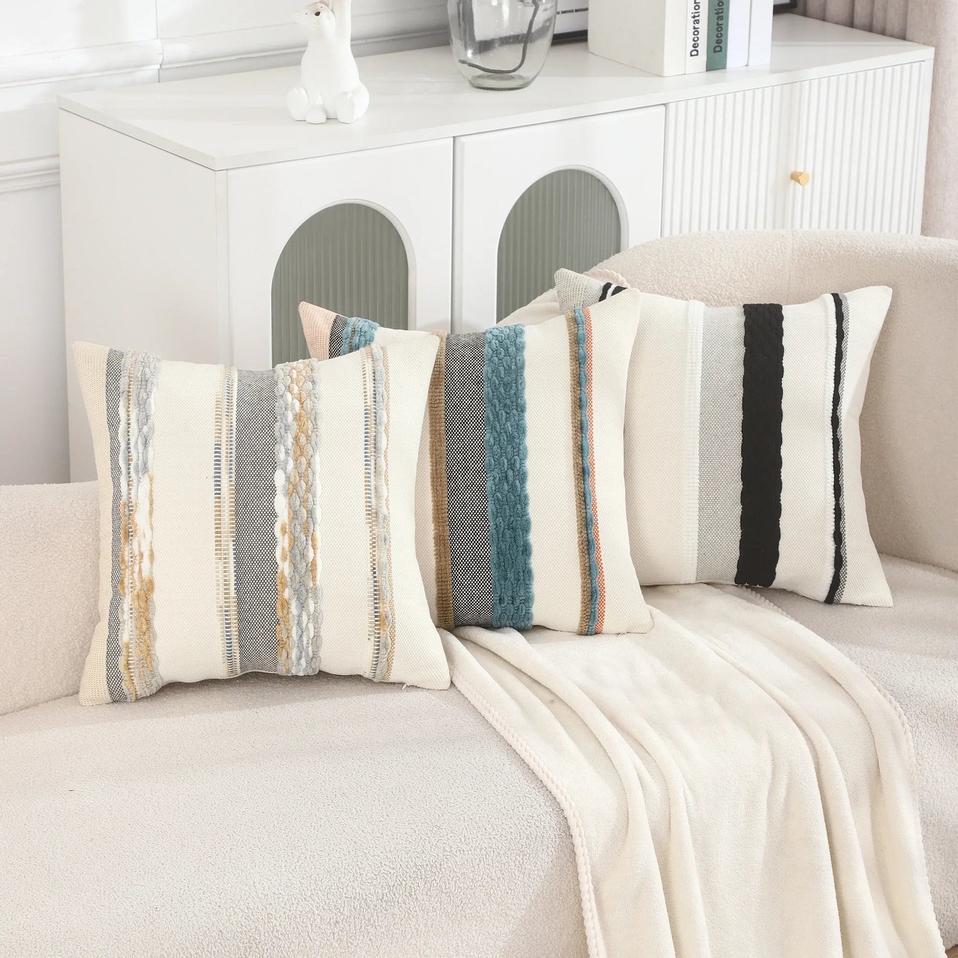 Boho Striped Chenille Throw Pillowcases-3