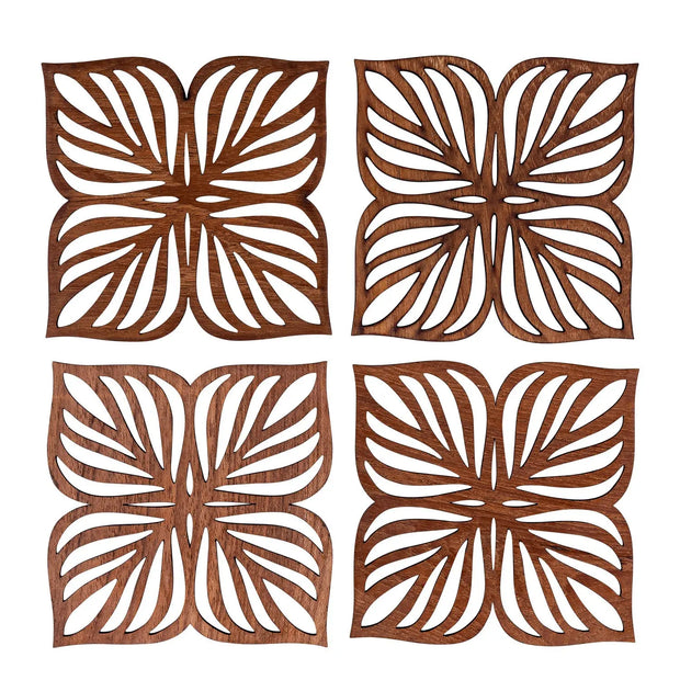 Botanical Upcycled Teak Wood Coasters - Set of 2 or 4 - Memoriex 