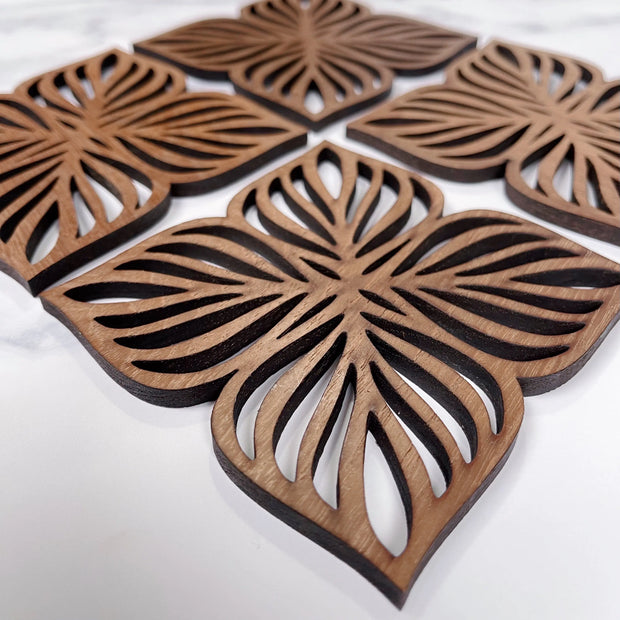 Botanical Upcycled Teak Wood Coasters - Set of 2 or 4 - Memoriex 
